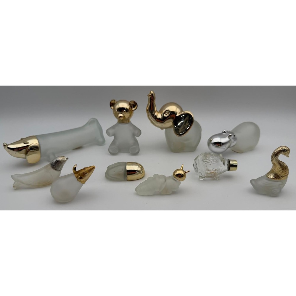 Vintage Avon Animal Perfume Bottle Lot 10pc Frosted Glass Gold Tone Caps F381
